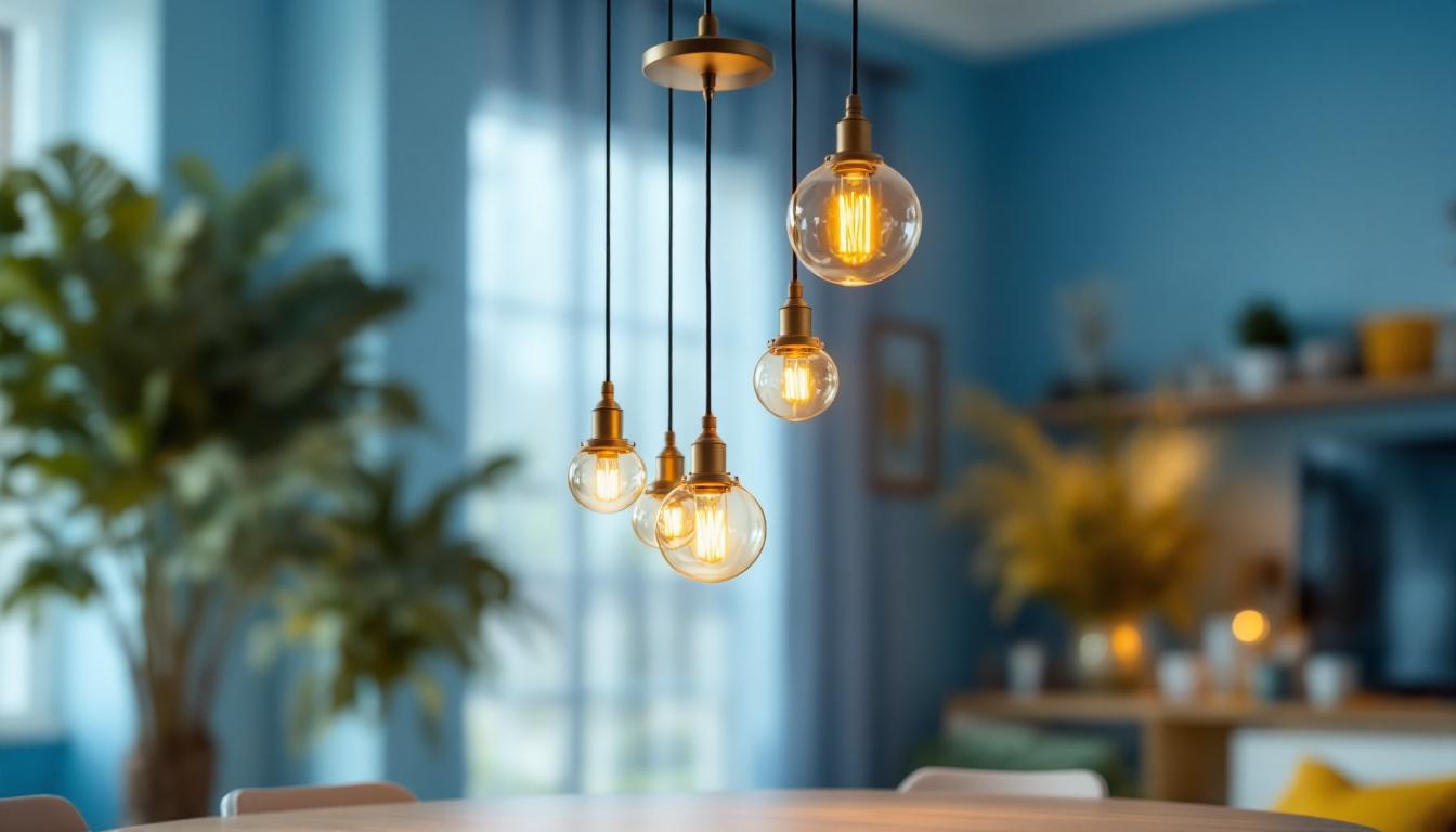 A photograph of a beautifully designed pendulum light fixture in a well-lit room