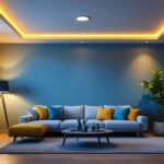 A photograph of a beautifully designed room featuring modern pot lights