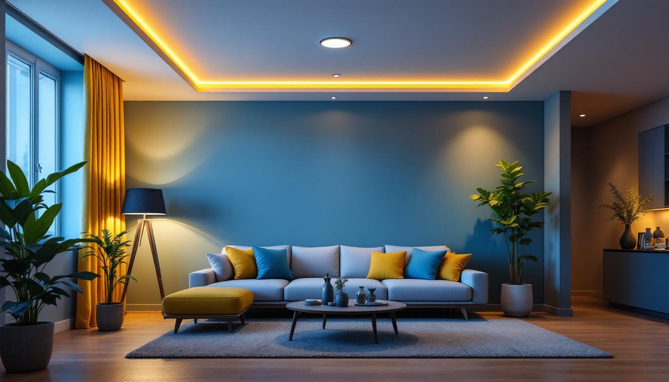 A photograph of a beautifully designed room featuring modern pot lights