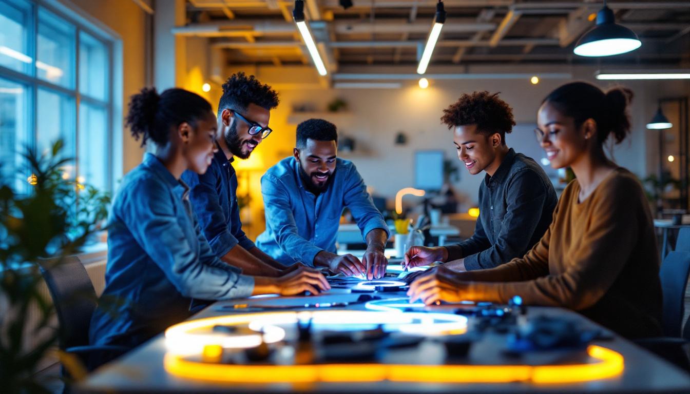 A photograph of a diverse team of professionals engaged in a hands-on training session