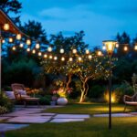 A photograph of a vibrant outdoor scene at dusk