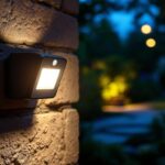 A photograph of a small motion sensor light installed in an outdoor setting