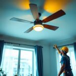 A photograph of a beautifully designed ceiling fan in a well-lit room