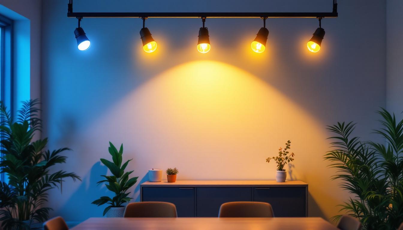 A photograph of a well-designed track lighting setup in a modern interior space