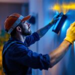 A photograph of a lighting contractor expertly installing xtralight led fixtures in a modern residential setting