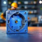 A photograph of a close-up shot of a junction box cover with knockouts