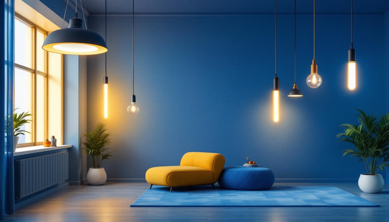 A photograph of a modern interior space featuring hanging light tubes in various designs