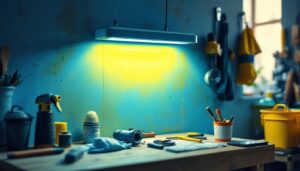 A photograph of a uv sterilization lamp in action