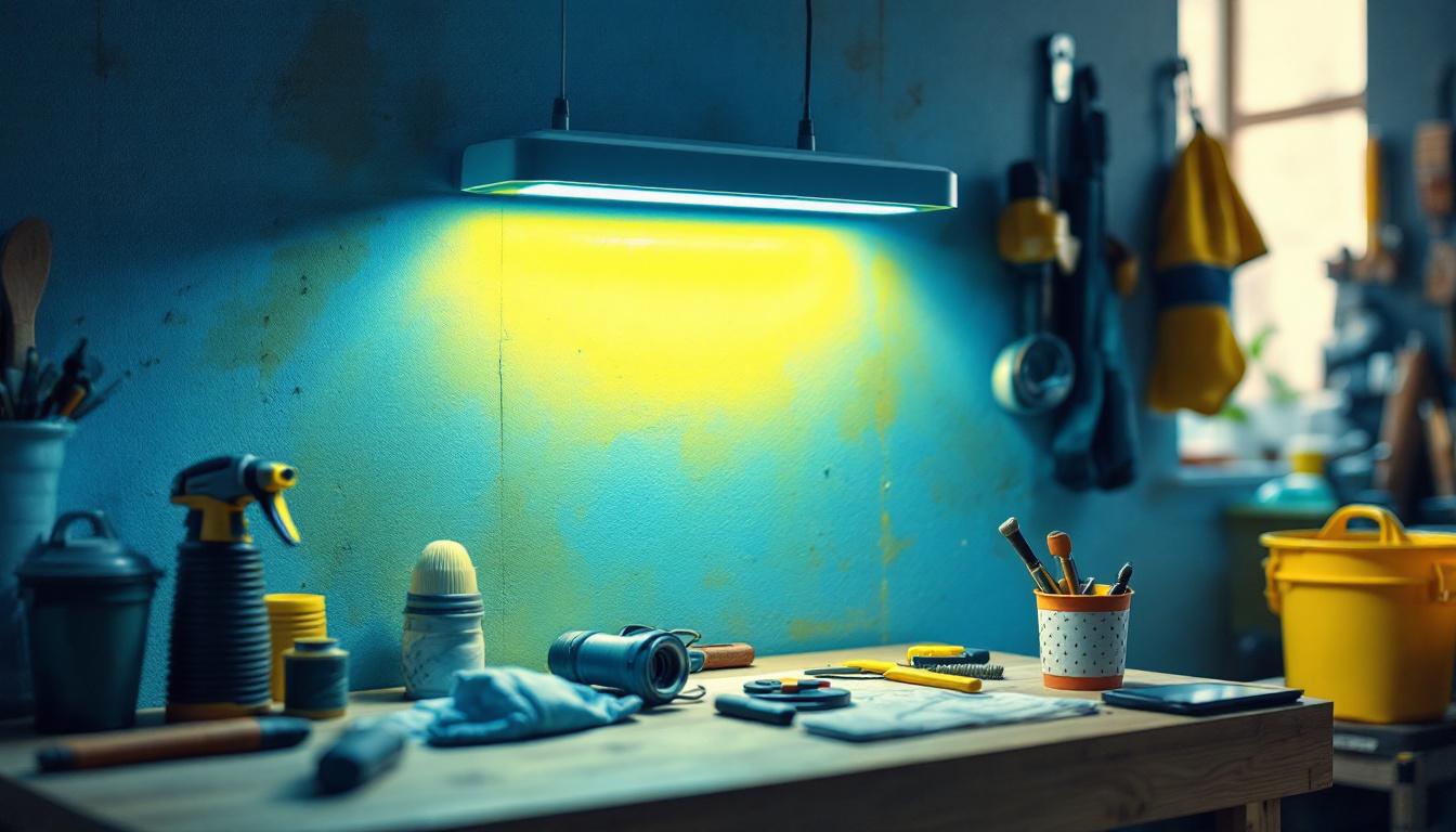 A photograph of a uv sterilization lamp in action