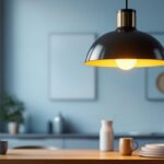 A photograph of a stylish pendant light installation in a well-lit room