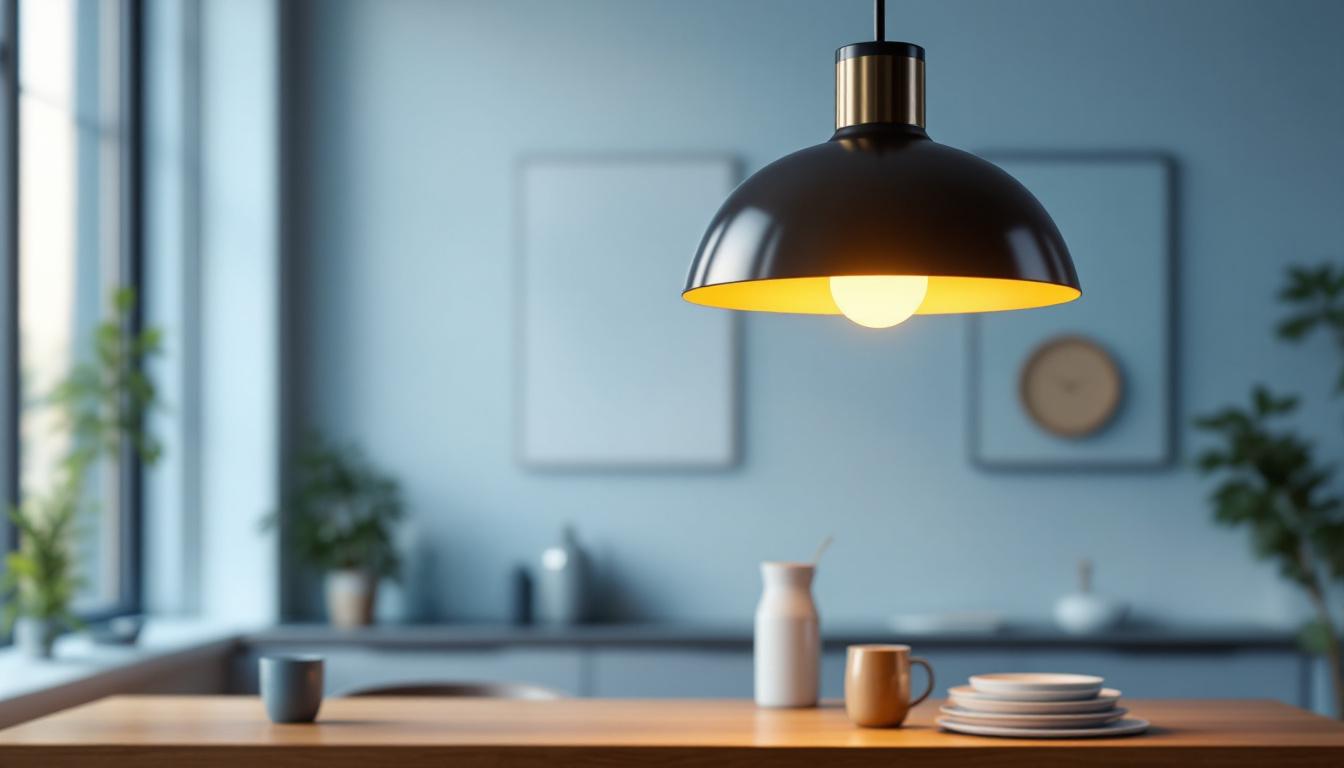 A photograph of a stylish pendant light installation in a well-lit room