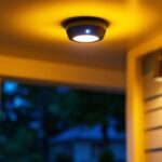 A photograph of a motion detector porch ceiling light in action