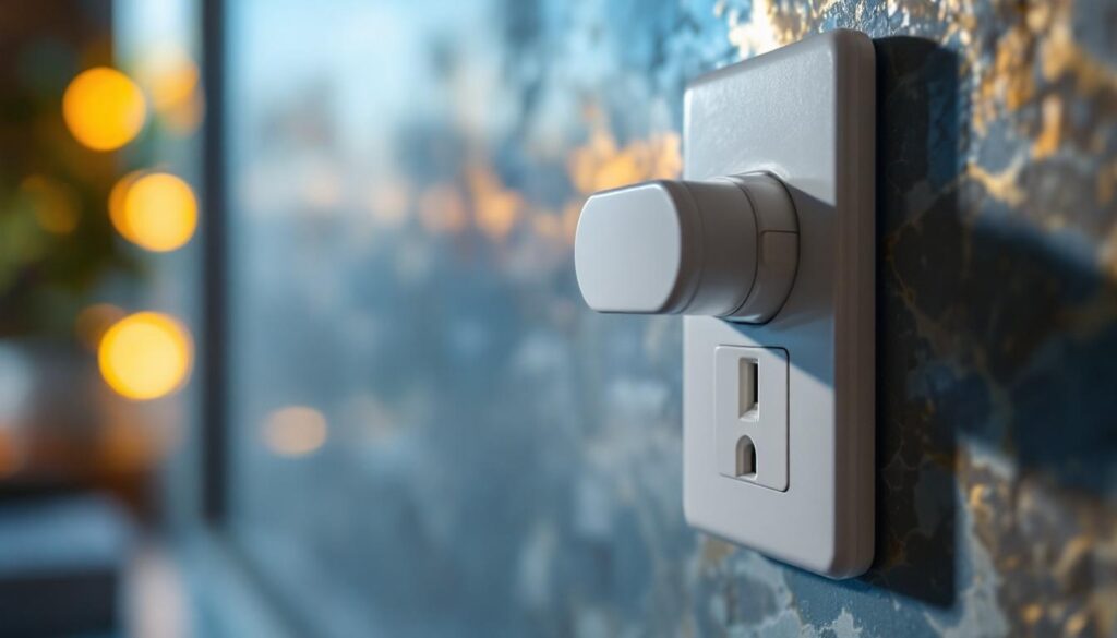 A photograph of a close-up of an electrical socket with an integrated switch