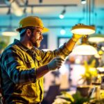 A photograph of a well-lit workspace showcasing various lighting fixtures at 5000 kelvin