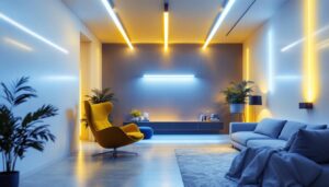 A photograph of a well-lit interior space showcasing 24-inch led tube lights installed in various settings