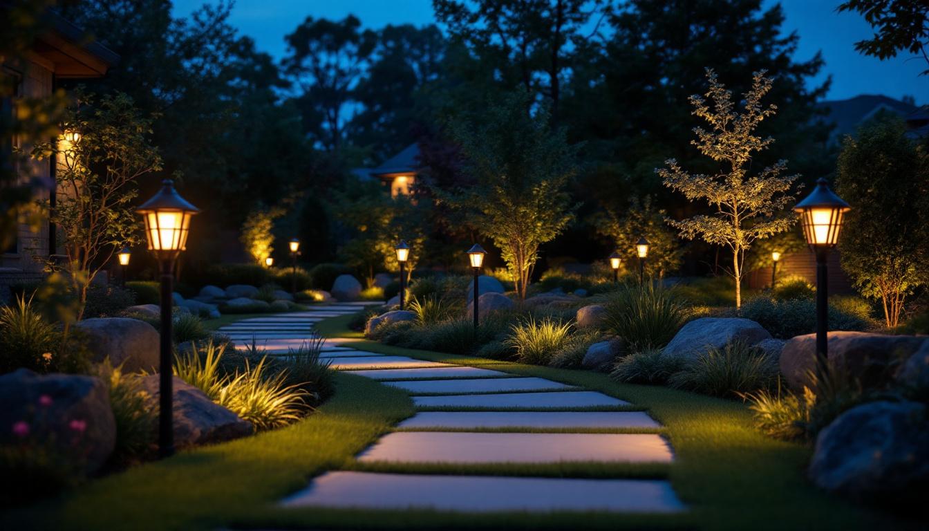 A photograph of a beautifully lit outdoor landscape at dusk