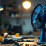 A photograph of a lighting contractor in action