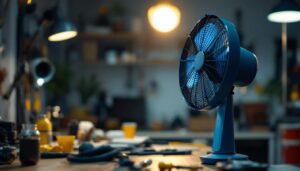 A photograph of a lighting contractor in action