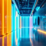 A photograph of a beautifully illuminated space featuring ribbon lighting installations