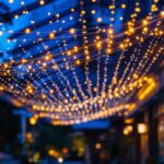 A photograph of a well-lit outdoor canopy installation featuring led lights