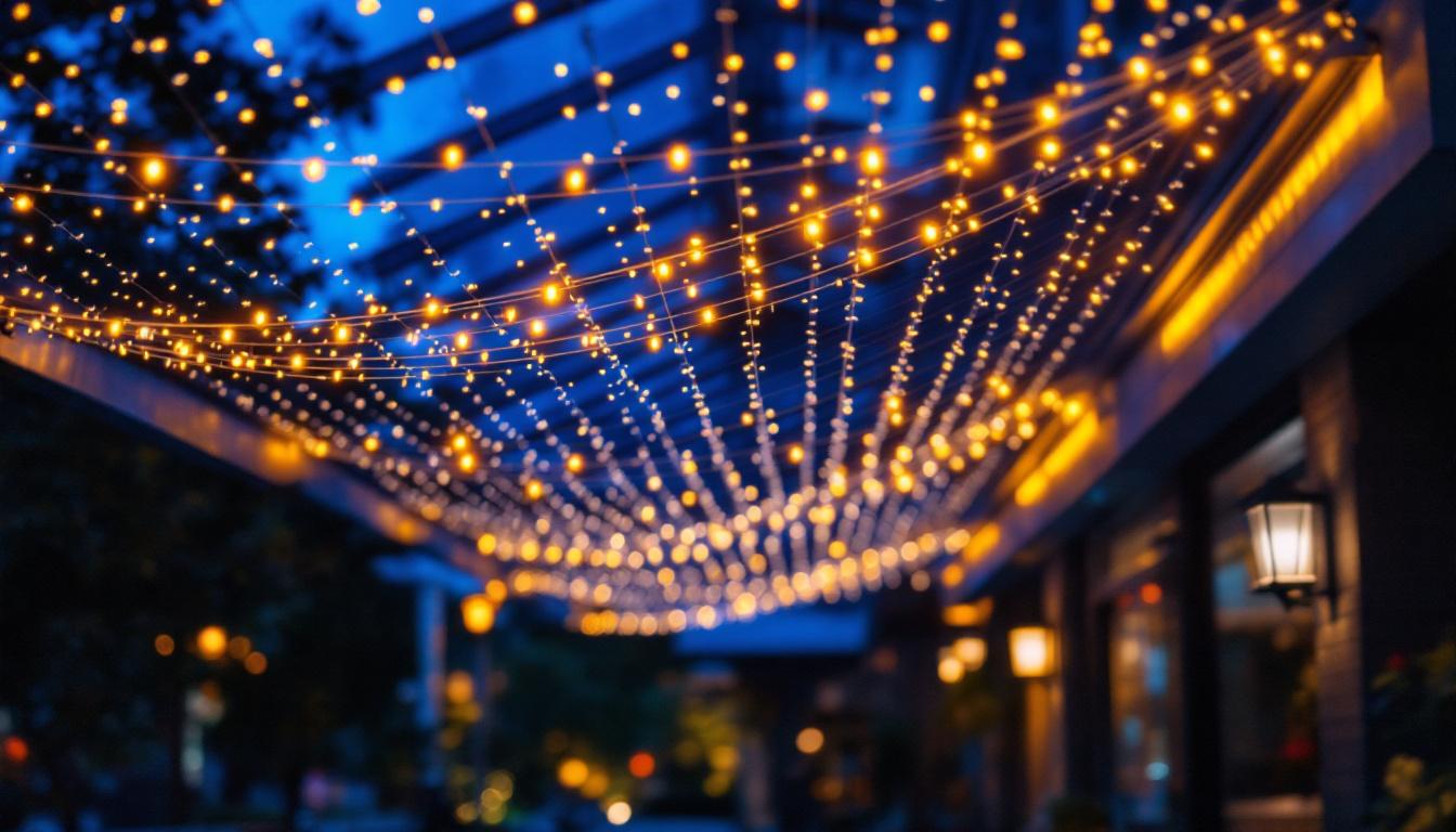 A photograph of a well-lit outdoor canopy installation featuring led lights