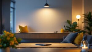 A photograph of a well-designed low-profile lighting fixture installed in a stylish interior setting