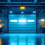 A photograph of a well-lit garage showcasing various types of lighting fixtures