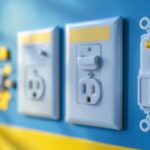 A photograph of a close-up view of various types of electrical outlets commonly found in the us