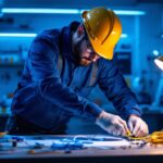 A photograph of a lighting contractor expertly assembling a led wire kit in a well-lit workspace
