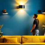 A photograph of a stylish interior space featuring various wall sconce lights in action