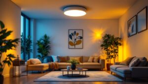 A photograph of a hands-on installation of a recessed light fixture conversion kit in a modern home setting
