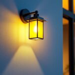 A photograph of a beautifully lit outdoor wall light mounted at an ideal height on a stylish exterior wall