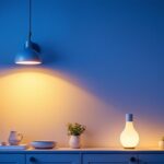 A photograph of a stylishly designed sconce and pendant lighting setup in a modern living space