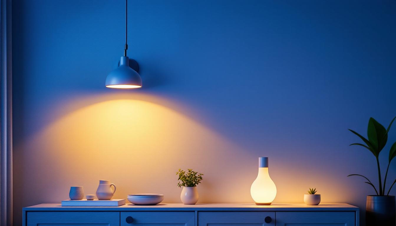 A photograph of a stylishly designed sconce and pendant lighting setup in a modern living space