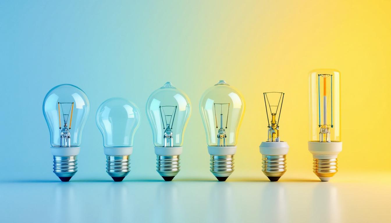 A photograph of a close-up of various types of light bulb bases