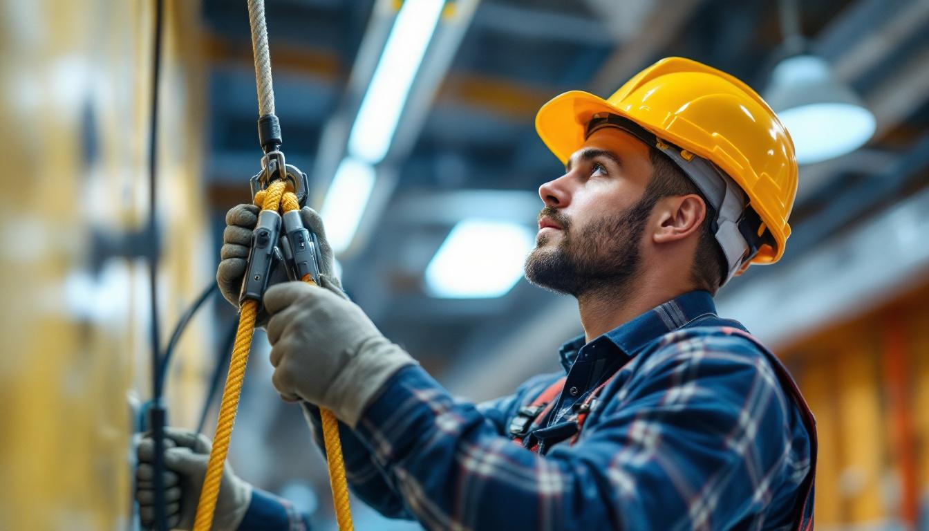 A photograph of a lighting contractor in action
