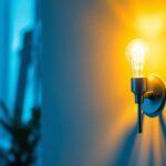 A photograph of a beautifully designed bright wall sconce in a stylish interior setting