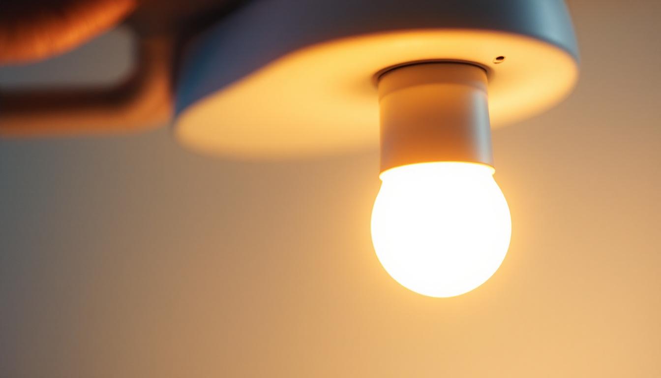 A photograph of a close-up of a gu24 base led light bulb being installed in a modern fixture