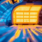 A photograph of a well-lit tanning bed with vibrant