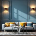 A photograph of a beautifully designed living room featuring stylish sconce lights