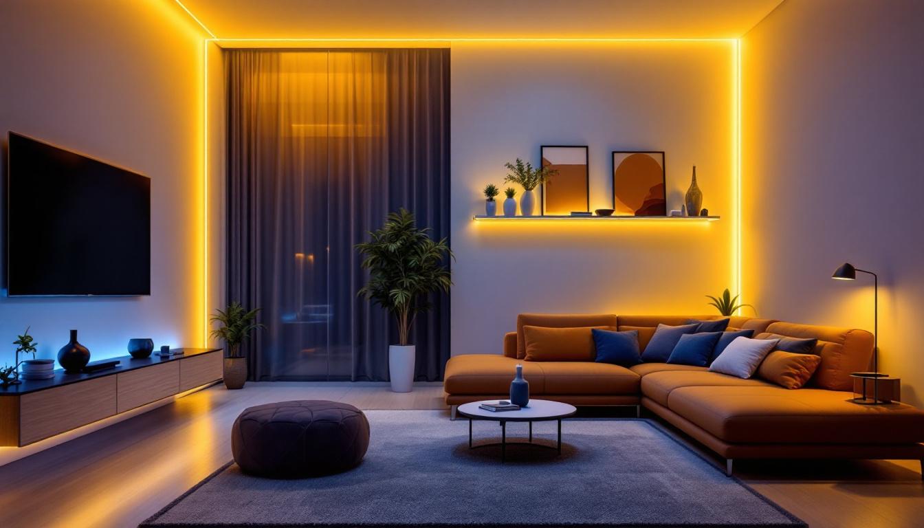 A photograph of a beautifully arranged led strip lighting installation in a modern living space