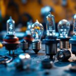 A photograph of a close-up view of various halogen light bulb socket types