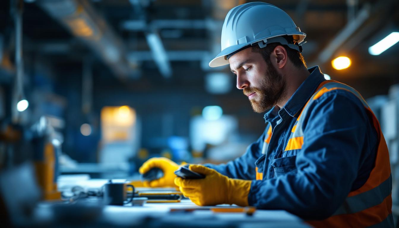 A photograph of a lighting contractor using the lighting shield in a well-lit workspace
