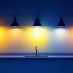 A photograph of a well-lit interior space showcasing various t5 bulbs of different lengths installed in stylish fixtures