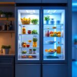 A photograph of a modern refrigerator equipped with uv lighting technology