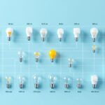 A photograph of a well-organized chart displaying various light bulb base types alongside their corresponding bulbs