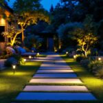 A photograph of a beautifully lit outdoor space at dusk