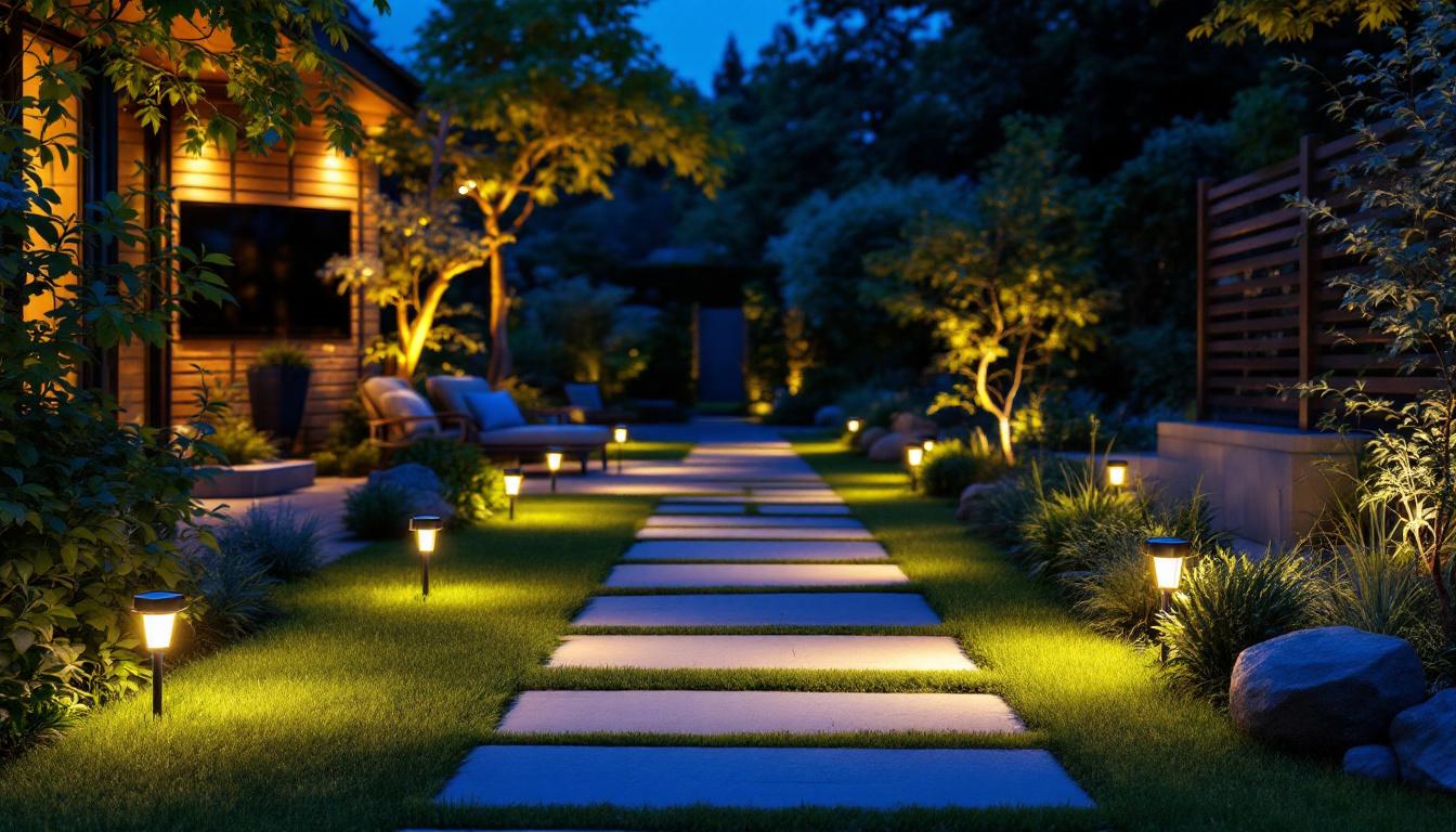 A photograph of a beautifully lit outdoor space at dusk