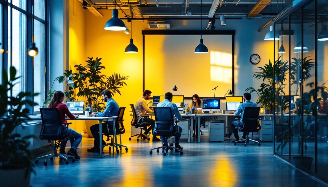 A photograph of a well-designed office space showcasing effective lighting solutions