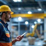 A photograph of a lighting contractor engaged in a hands-on interaction with a customer at a well-lit job site
